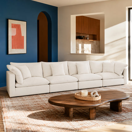 Dubai Feather Cloud Sofa White Linen 4 Seater