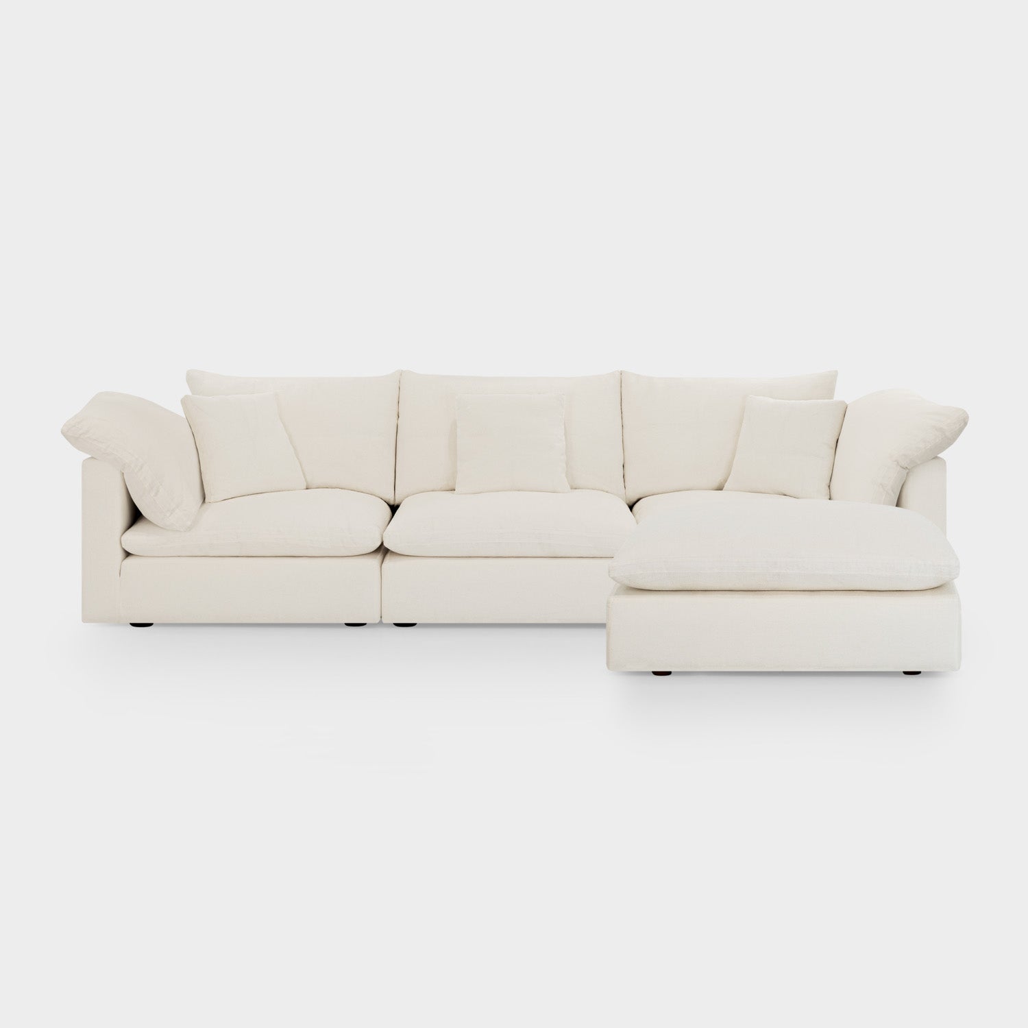 Dubai Feather Cloud Sofa White Linen 3 Seater + Ottoman