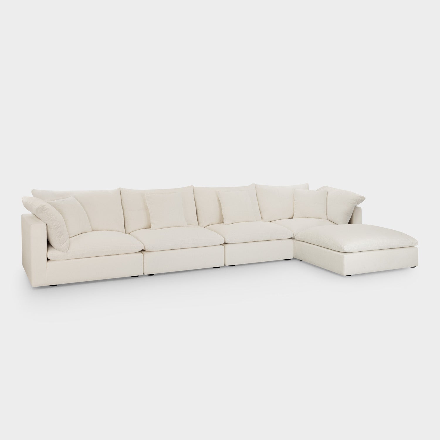 Dubai Feather Cloud Sofa Off White Linen 4 Seater + Ottoman