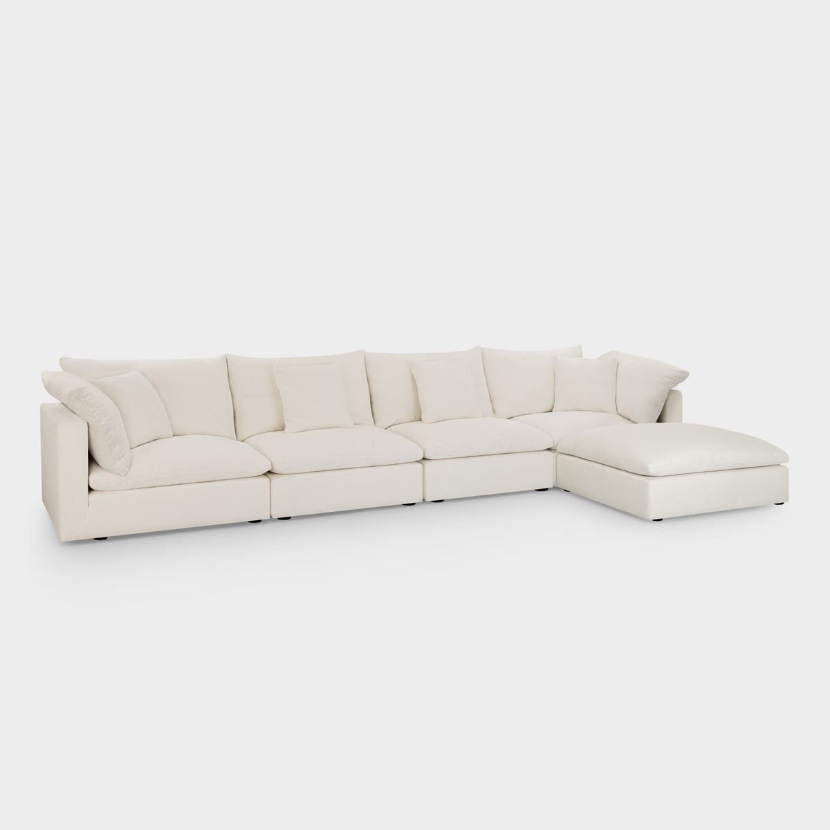 Dubai Feather Cloud Sofa Off White Linen 4 Seater + Ottoman