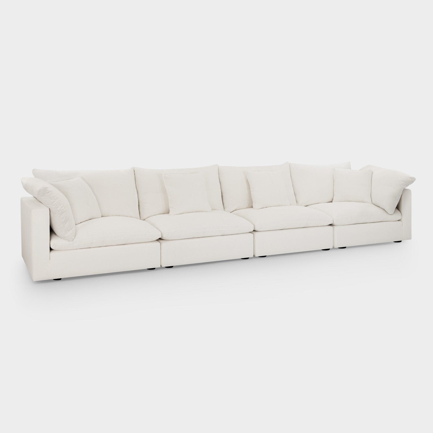 Dubai Feather Cloud Sofa White Linen 4 Seater