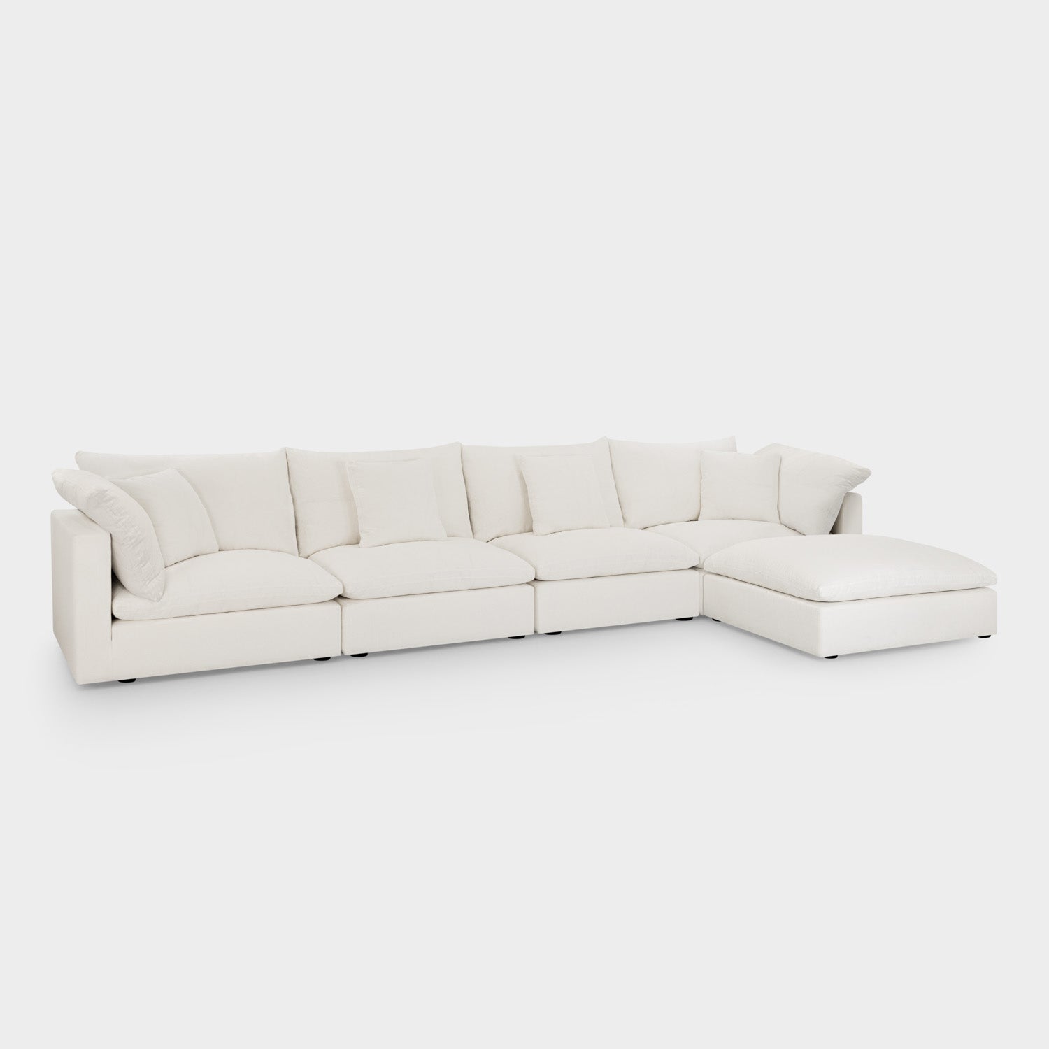 Dubai Feather Cloud Sofa White Linen 4 Seater + Ottoman