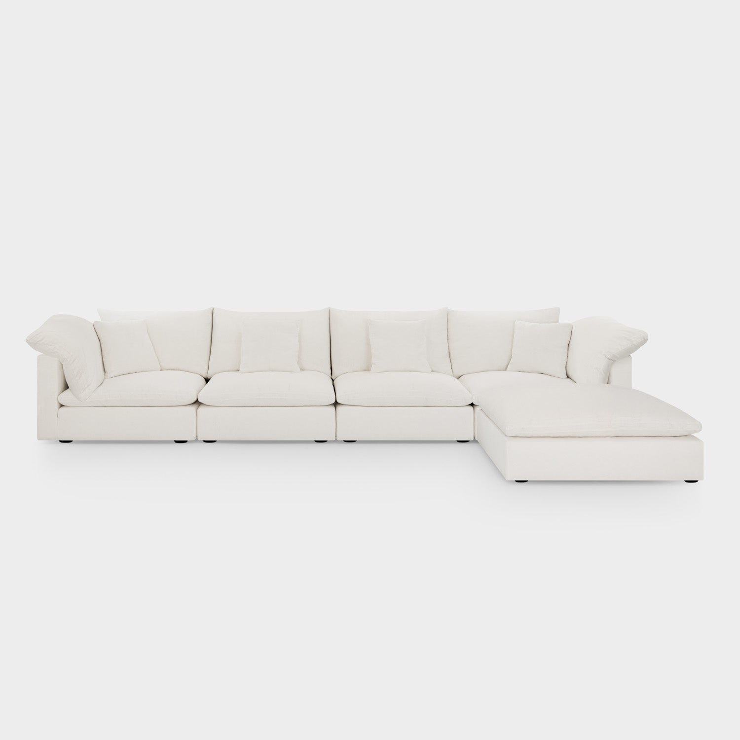 Dubai Feather Cloud Sofa White Linen 4 Seater + Ottoman