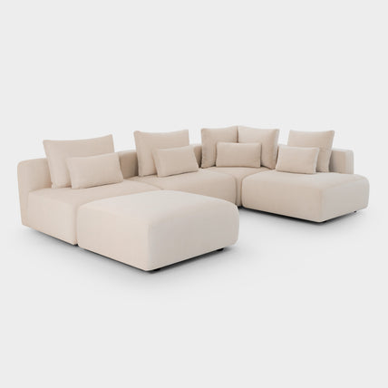 Jasmin Feather Cloud Sofa Beige Modular Corner + Ottoman
