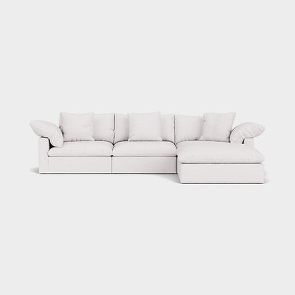 Lotus Feather Cloud Sofa Linen White 3 Seater + Ottoman