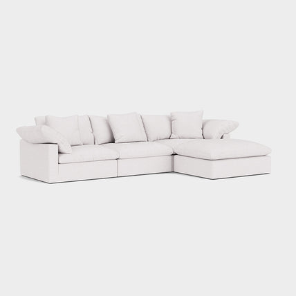 Lotus Feather Cloud Sofa Linen White 3 Seater + Ottoman