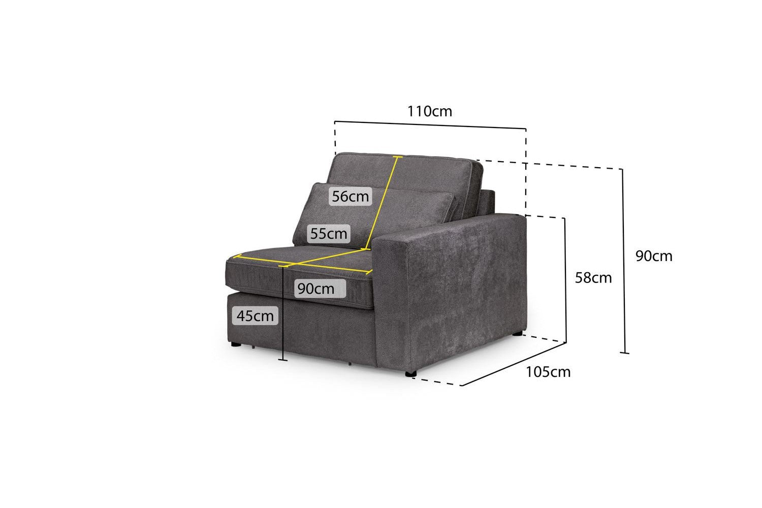 Kiana Modular Sofa Grey Right Hand Arm Piece