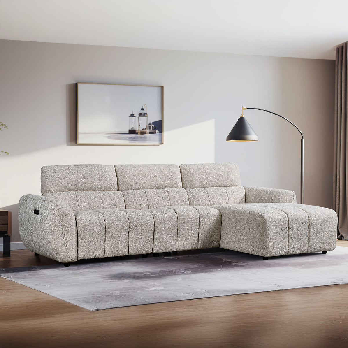 Alya Curve Recliner Light Wool Right Hand Corner
