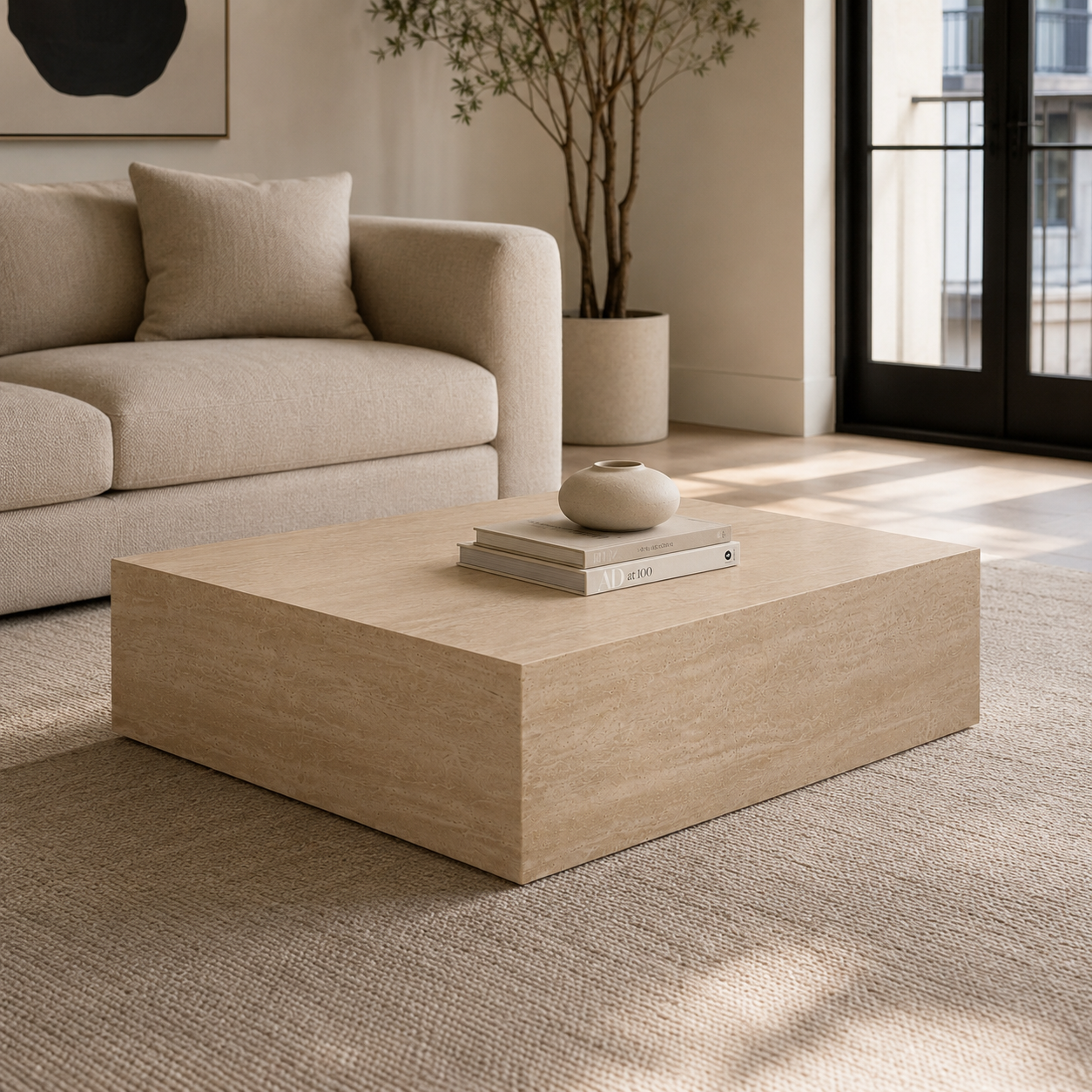 Peach Coffee Table Beige Filled Travertine