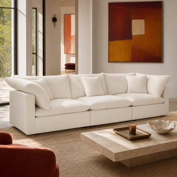 Dubai Feather Cloud Sofa Off White Linen 3 Seater