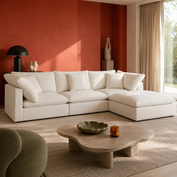 Dubai Feather Cloud Sofa Off White Linen 3 Seater + Ottoman