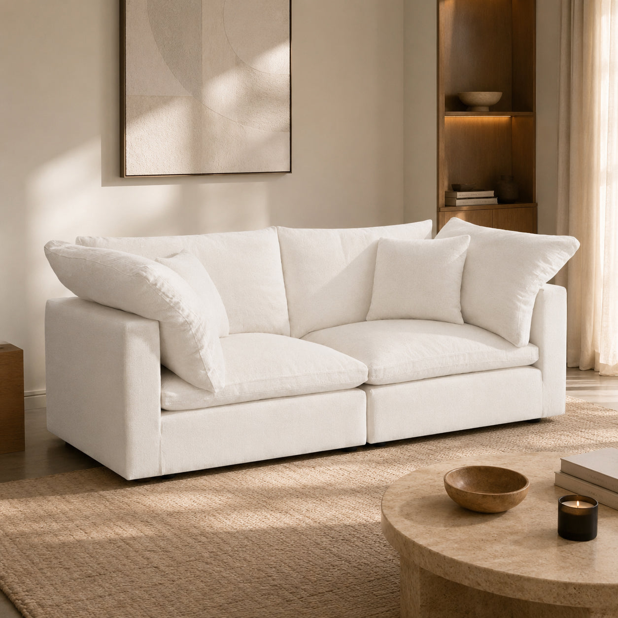 Dubai Feather Cloud Sofa White Linen 2 Seater