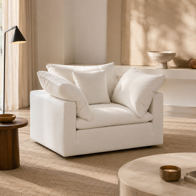 Dubai Feather Cloud Sofa White Linen Armchair