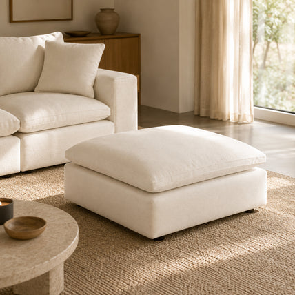 Dubai Feather Cloud Sofa White Linen Ottoman