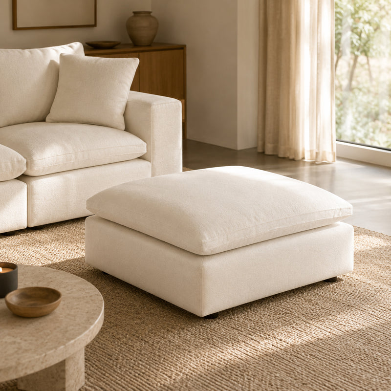 Dubai Feather Cloud Sofa Off White Linen Ottoman