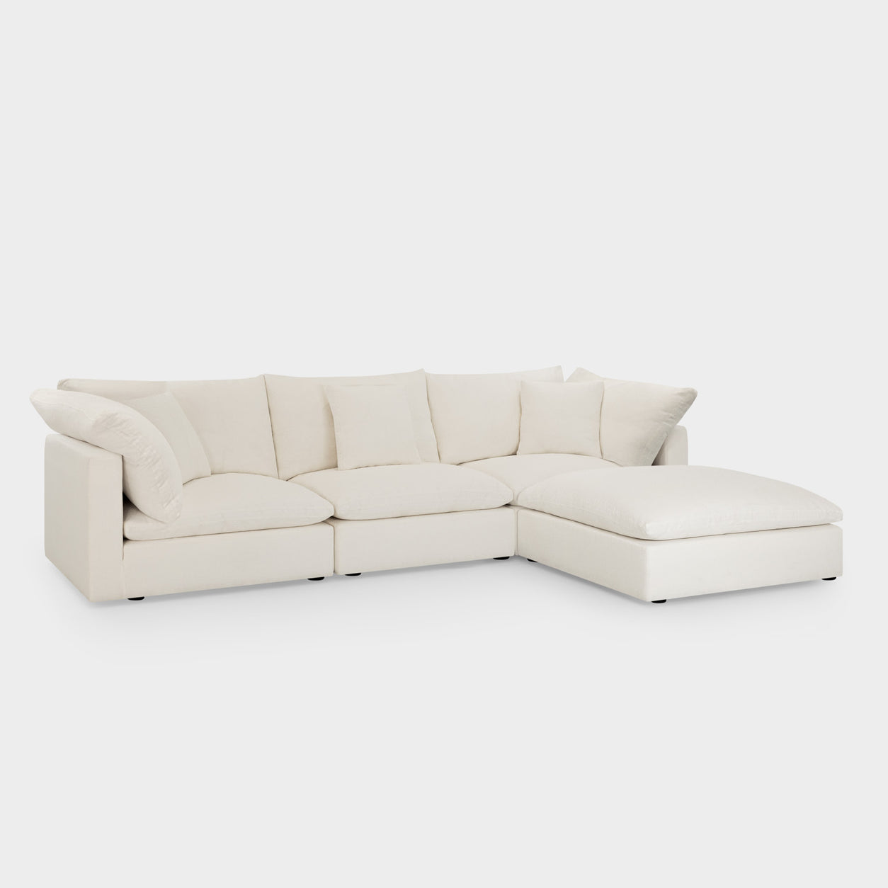 Dubai Feather Cloud Sofa White Linen 3 Seater + Ottoman