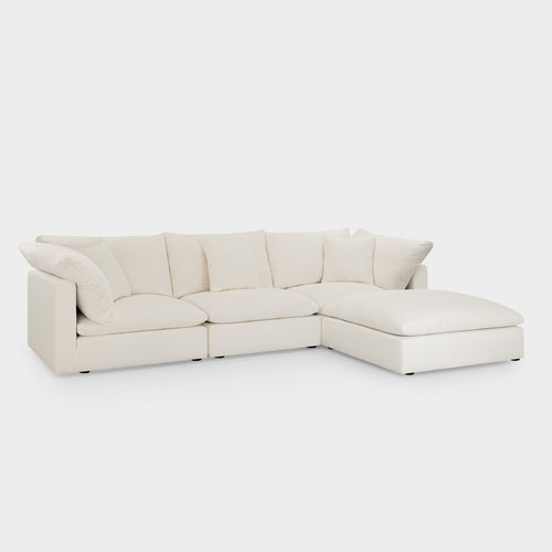 Dubai Feather Cloud Sofa Linen Off White 3 Seater + Ottoman