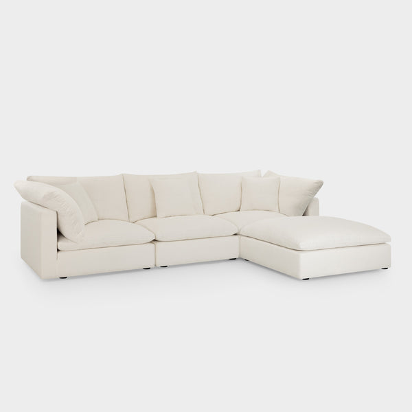 Dubai Feather Cloud Sofa Off White Linen 3 Seater + Ottoman