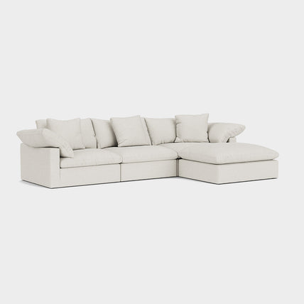 Lotus Feather Cloud Sofa Linen Off White 3 Seater + Ottoman
