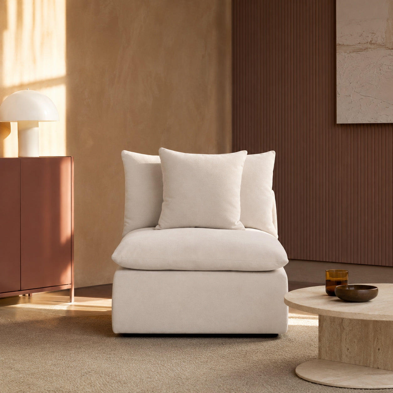 Mira Feather Cloud Sofa Beige Armless Piece