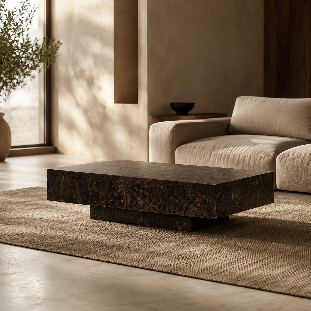 Block Coffee Table-Chocolate Marble Brown