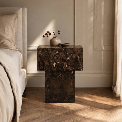 Ice Side Table-Chocolate Marble