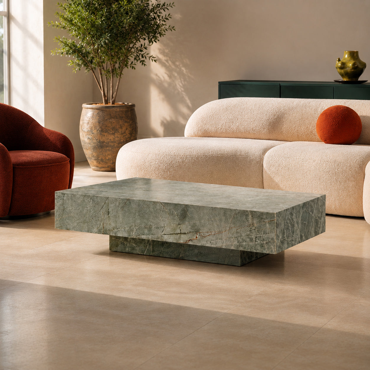 Block Coffee Table-Esmeralda Quartzite