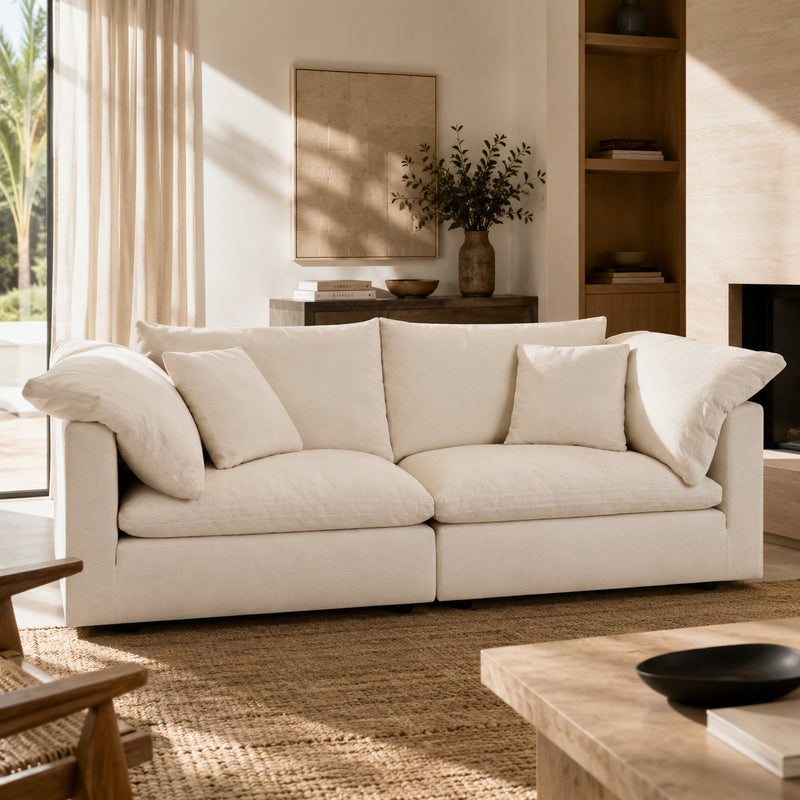 Dubai Feather Cloud Sofa Off White Linen 2 Seater