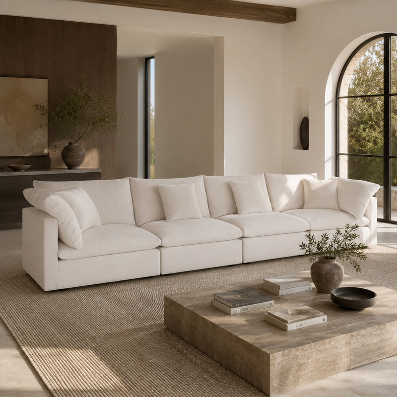 Dubai Feather Cloud Sofa Off White Linen 4 Seater