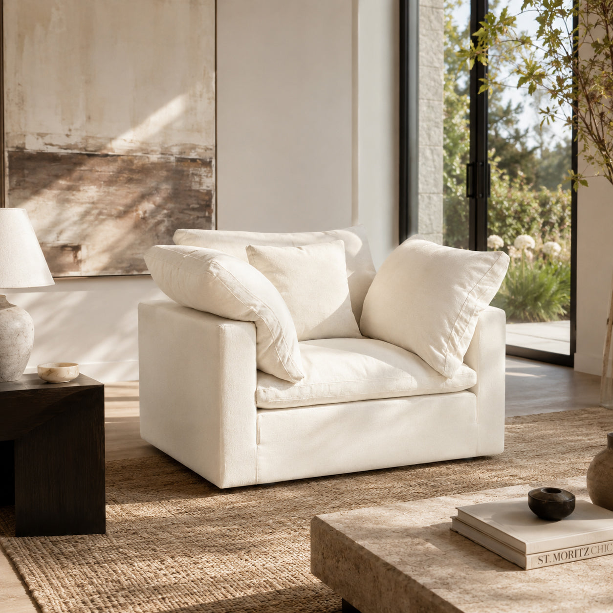 Dubai Feather Cloud Sofa Off White Linen Armchair