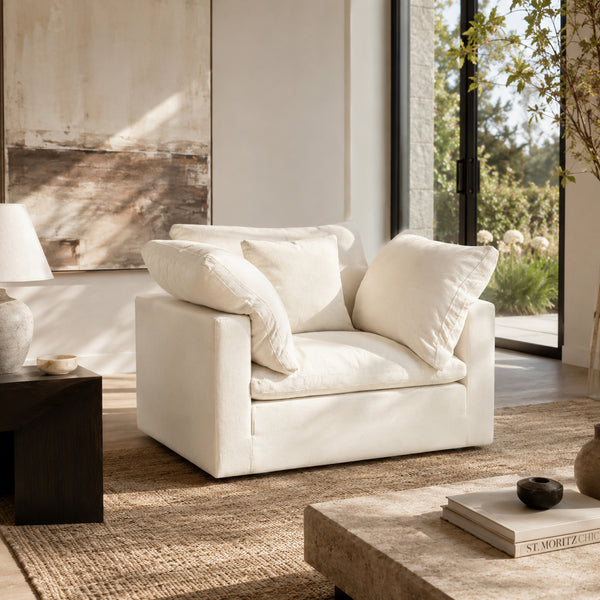 Dubai Feather Cloud Sofa Off White Linen Armchair