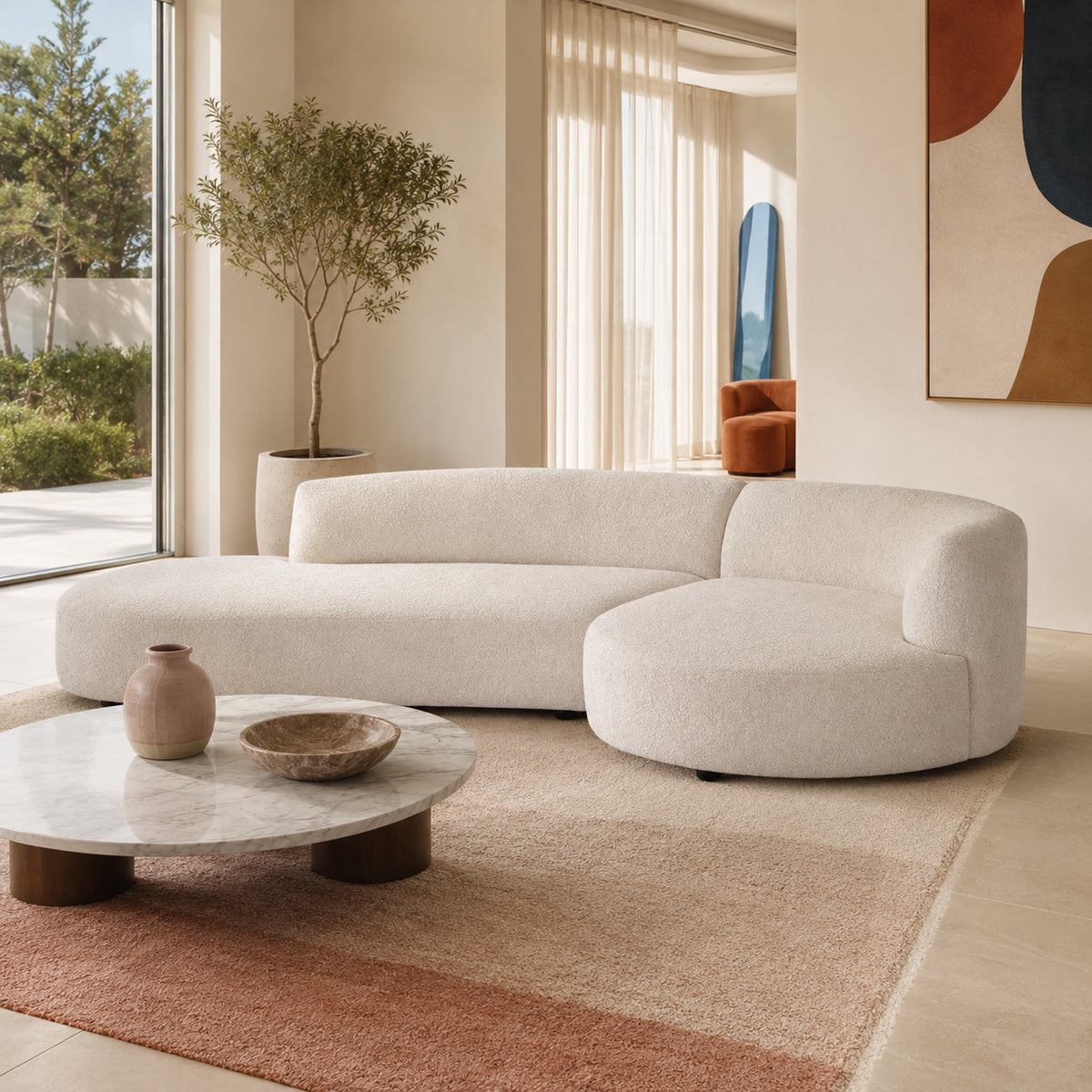 Grace Curve Sectional Sofa Light Beige