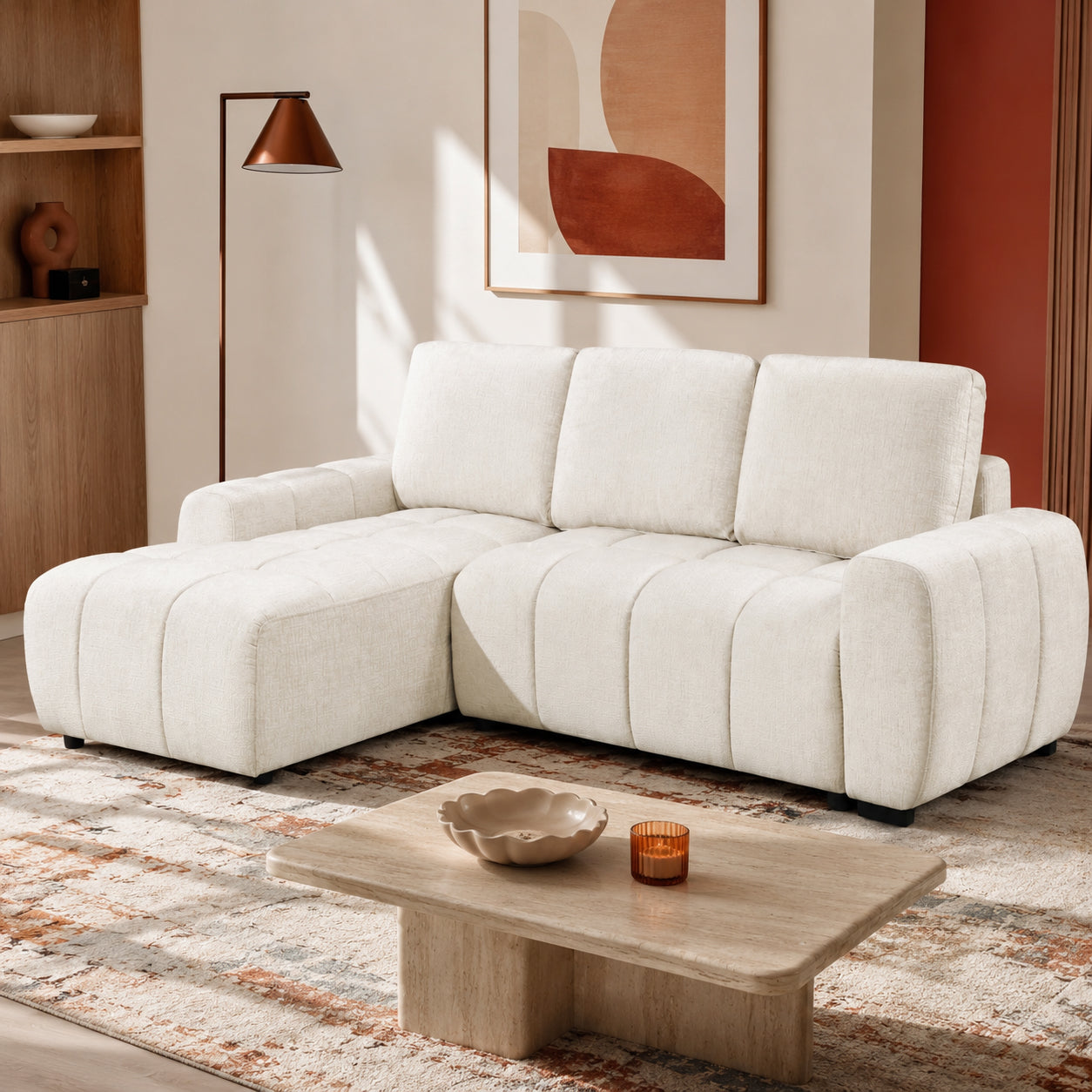 Lora Sofa Bed Cream Left Hand Facing Corner