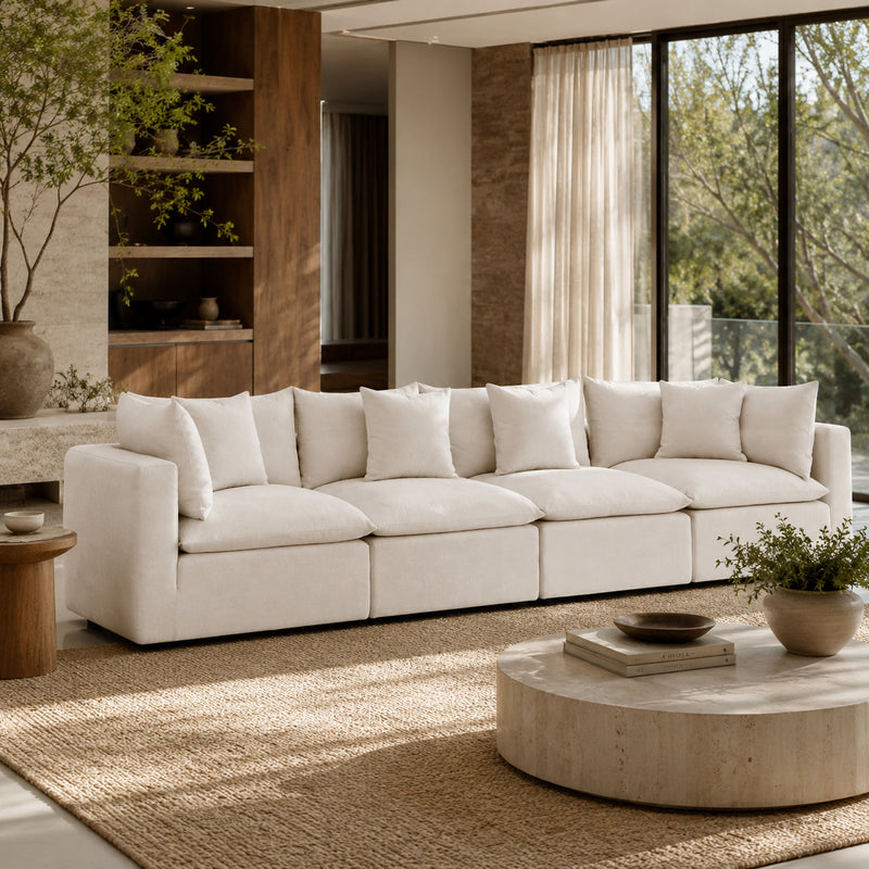 Mira Feather Cloud Sofa Beige 4 Seater