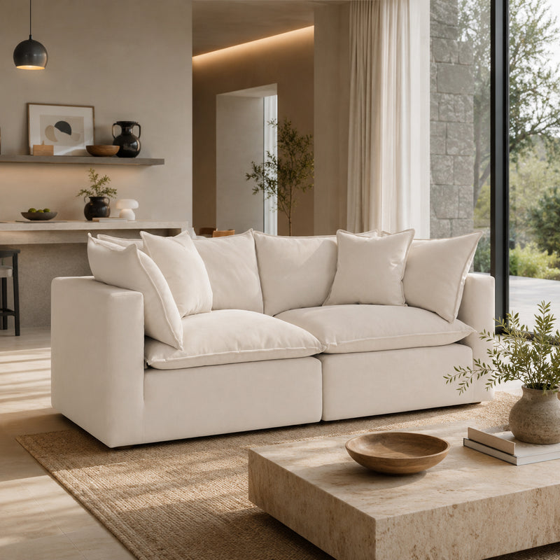 Mira Piped Feather Cloud Sofa Beige 2 Seater