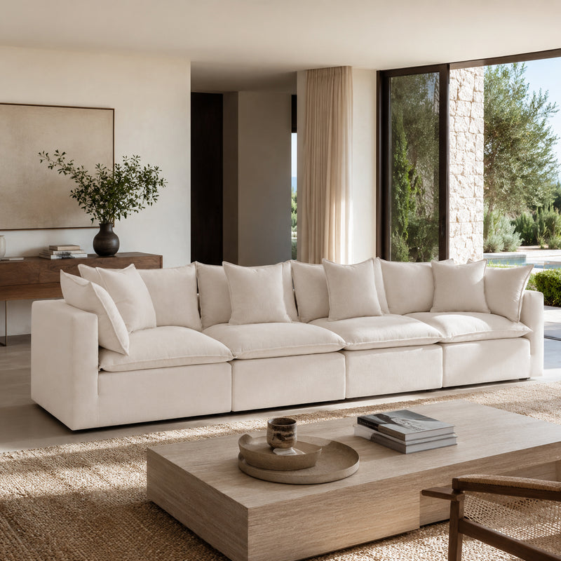 Mira Piped Feather Cloud  Sofa Beige 4 Seater