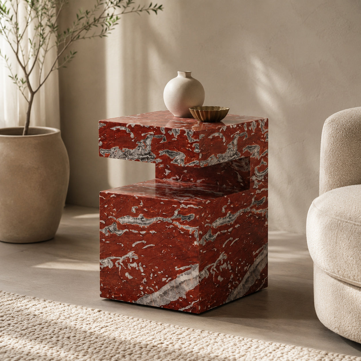 Notch Side Table-Rosso Francia