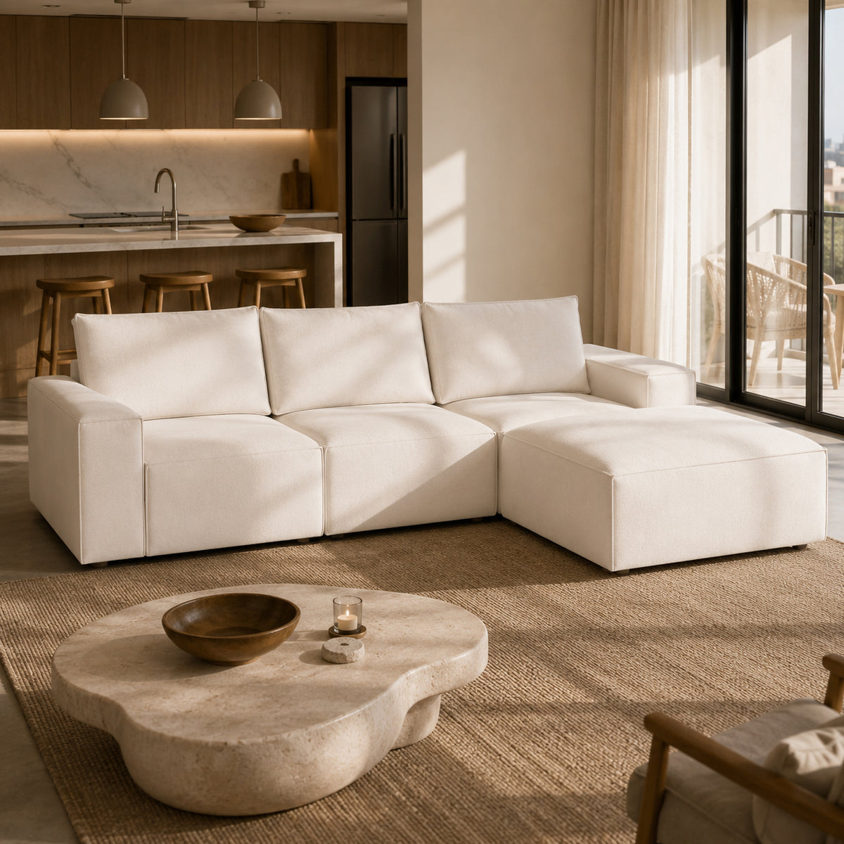 Sadir Sofa Beige 3 Seater + Ottoman