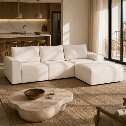 Sadir Sofa Beige 3 Seater + Ottoman