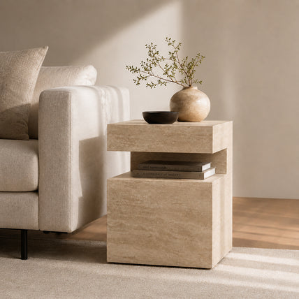 Notch Side Table-Travertine