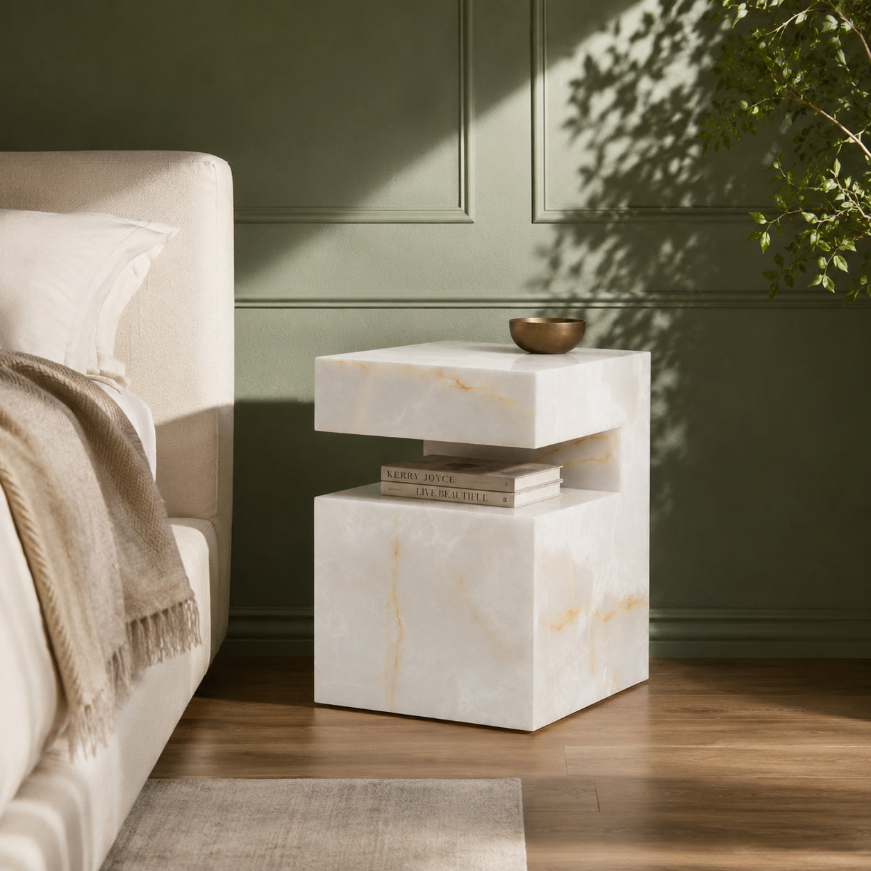 Notch Side Table-White Onyx