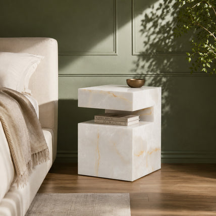 Notch Side Table-White Onyx